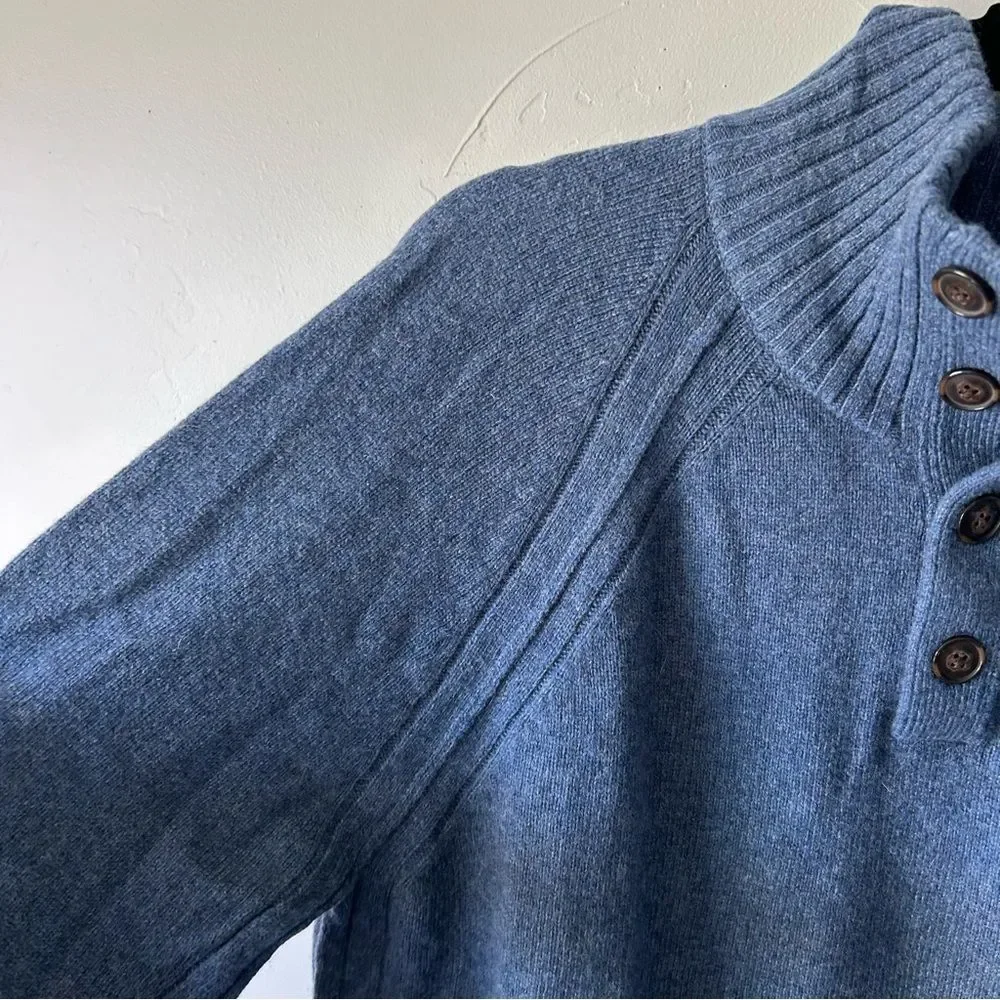 Banana Republic Pierro Wool Henley Sweater Light Blue Heather Large Classic